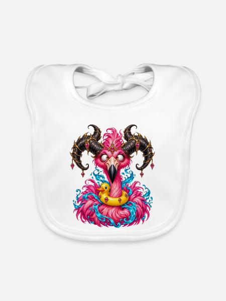Flamingo-Gehörnter Dämon mit Entenboje - Baby Bio-Lätzchen - Weiß - Vorne