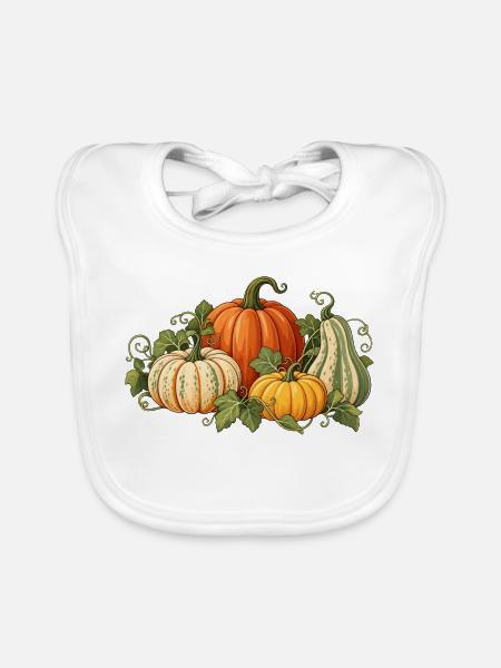 Herbst Kürbis mit vier Kürbissen botanischer Stil  - Baby Bio-Lätzchen - Weiß - Vorne