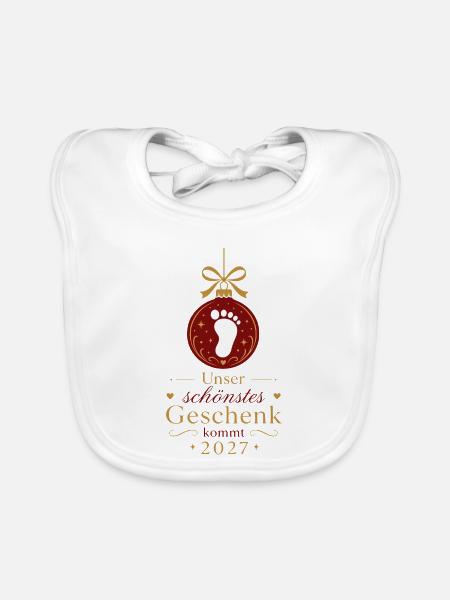 Schwangerschaft verkünden Weihnachten Baby 2027 - Baby Bio-Lätzchen - Weiß - Vorne