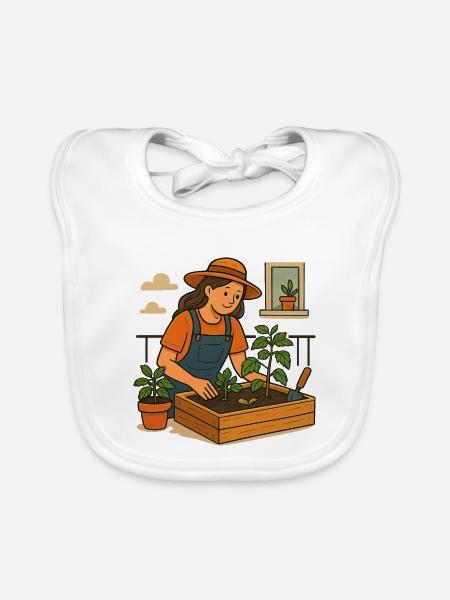 Geschenk fürs erste Balkon-Hochbeet - Baby Bio-Lätzchen - Weiß - Vorne