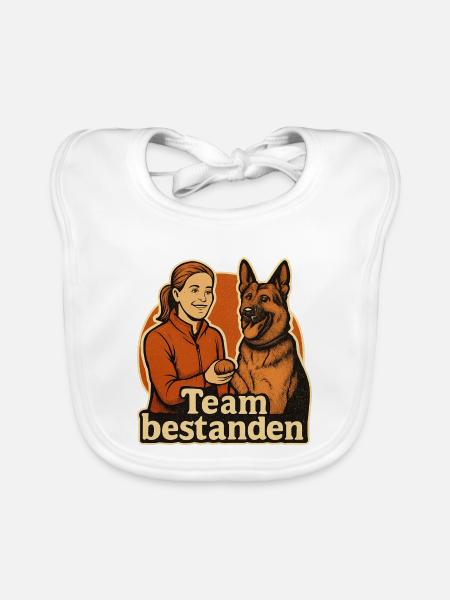 Begleithundeprüfung bestanden als starkes Team - Baby Bio-Lätzchen - Weiß - Vorne