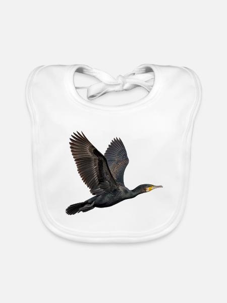 Kormoran im Flug – Wasservogel mit dunklen Federn - Baby Bio-Lätzchen - Weiß - Vorne