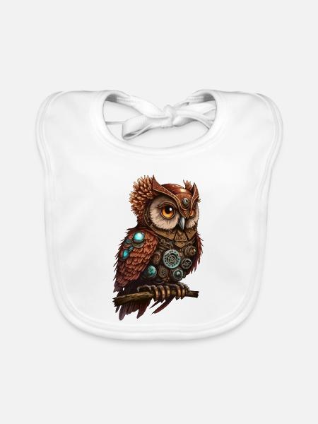 Steampunk Eule Steam Punk Eule Vogel Vintage - Baby Bio-Lätzchen - Weiß - Vorne