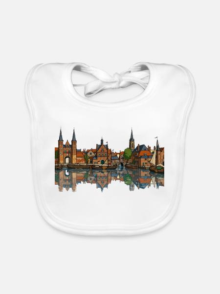 Blick auf Delft - Baby Bio-Lätzchen - Weiß