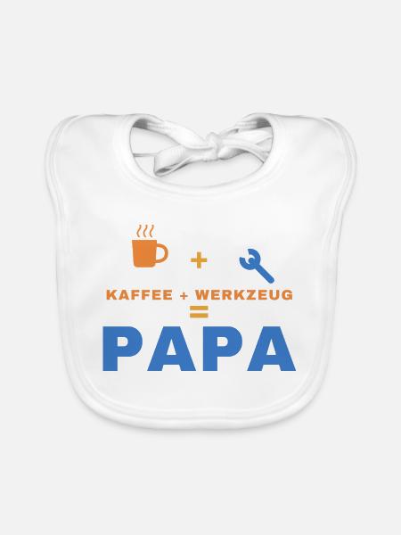 Kaffee + Werkzeug = Papa – Geschenk für Papa - Baby Bio-Lätzchen - Weiß - Vorne