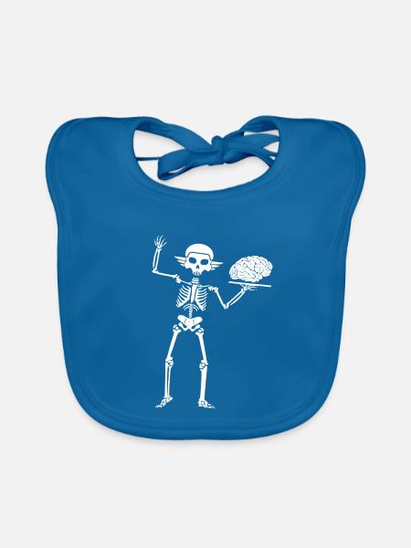 Skelett präsentiert Hirnplatte - Baby Bio-Lätzchen - Pfauenblau