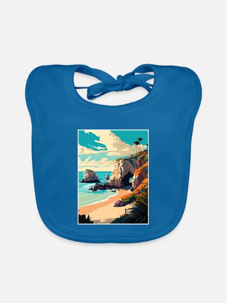 El Matador California Cali Vintage Reiseposter - Baby Bio-Lätzchen - Pfauenblau - Vorne