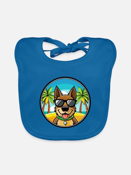 Deutsche Bracke Hunderasse Cartoon Sonnenbrille Strand - Baby Bio-Lätzchen - Pfauenblau - Vorne
