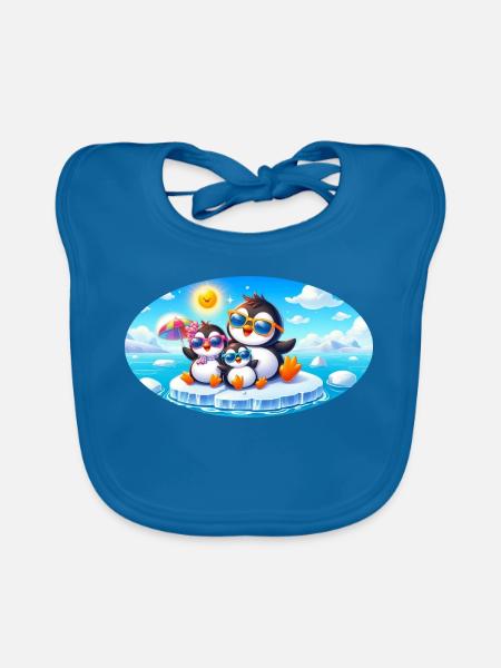 Pingouins drôles - Bavoir bio Bébé - bleu paon - Devant