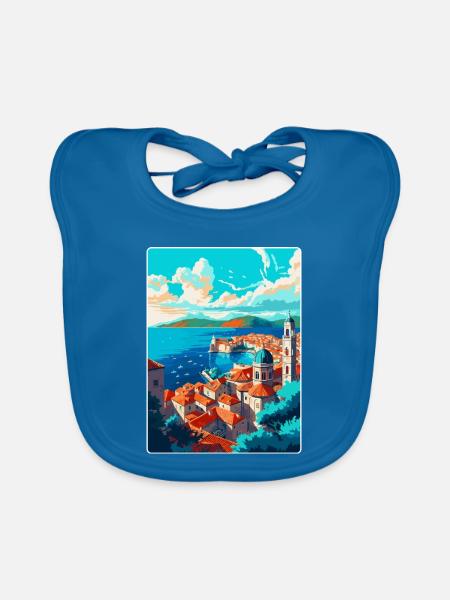 Dubrovnik Kroatien Vintage Reiseplakat Souvenir - Baby Bio-Lätzchen - Pfauenblau - Vorne