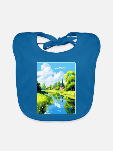 Spreewald Allemagne Affiche de voyage vintage souvenir - Bavoir bio Bébé - bleu paon - Devant
