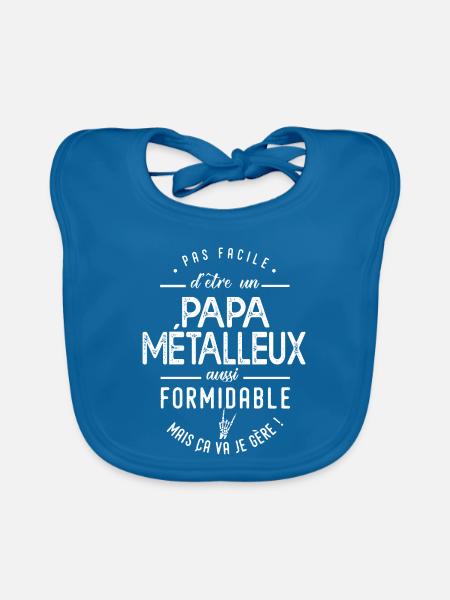 Papa Métalleux Cadeau Heavy Metal Rock Papa - Bavoir bio Bébé - bleu paon - Devant
