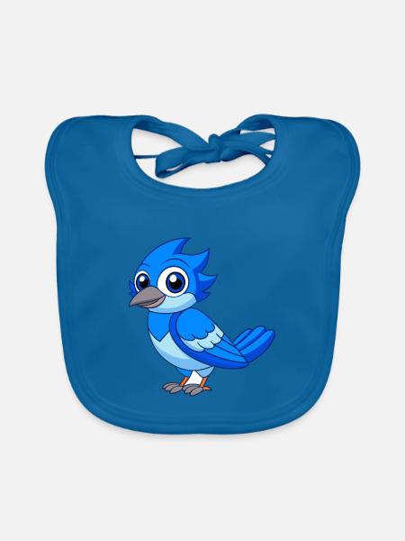 Blue Jay Niedliche Maskottchen Zeichentrickfigur Kawaii - Baby Bio-Lätzchen - Pfauenblau - Vorne