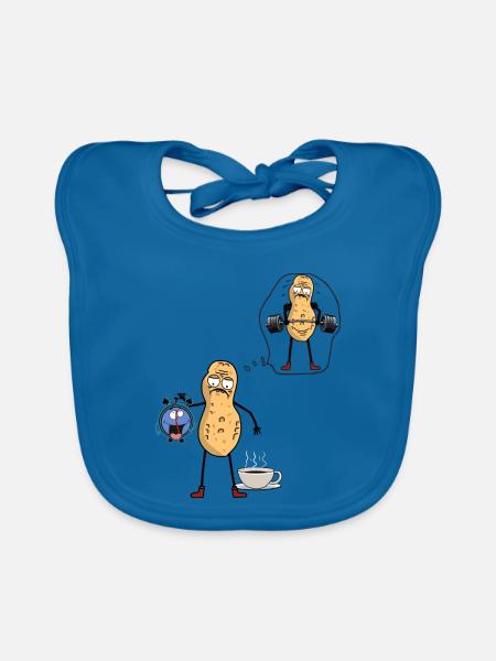 Erdnuss Morgenmuffel Frühaufsteher Bodybuilder - Baby Bio-Lätzchen - Pfauenblau - Vorne