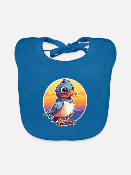 Jay Lustige Karikatur Kawaii Beach Illustration - Baby Bio-Lätzchen - Pfauenblau - Vorne