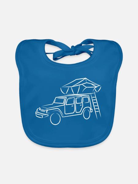 Jeep mit Dachzelt, Dachzeltnomaden - Baby Bio-Lätzchen - Pfauenblau
