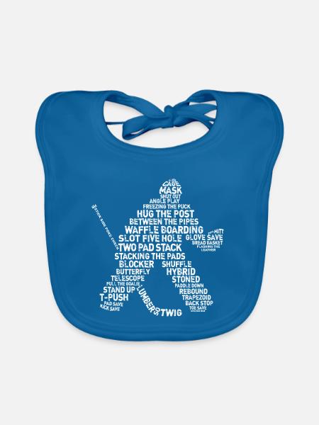 Word Art Hockey Goalie - Organic Baby Bibs - peacock-blue - Front