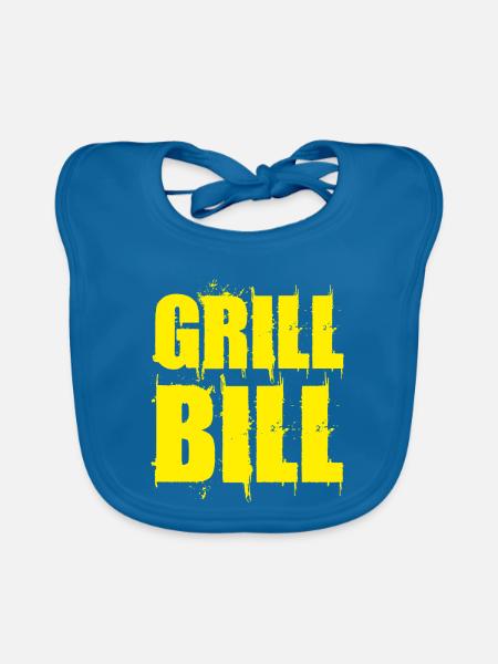 Lustiges Grill Bill BBQ Spruch Geschenk Shirt - Baby Bio-Lätzchen - Pfauenblau - Vorne