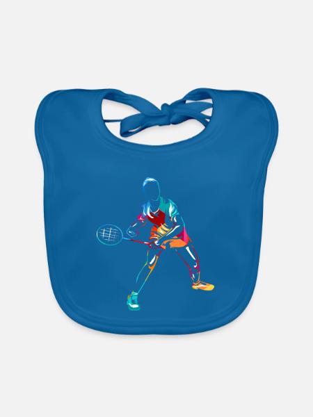 Flinker Badminton Turnierspieler - Baby Bio-Lätzchen - Pfauenblau - Vorne