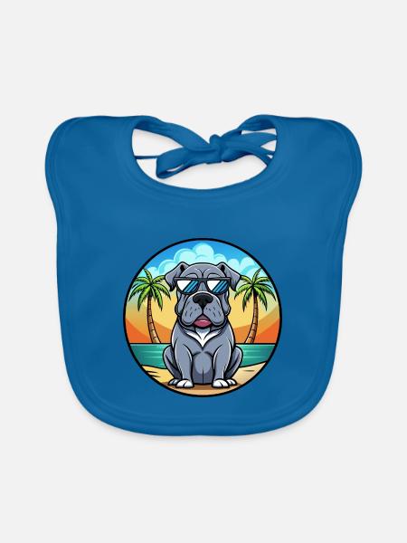 Neapolitanische Dogge Hunderasse Cartoon Sonnenbrille - Baby Bio-Lätzchen - Pfauenblau - Vorne