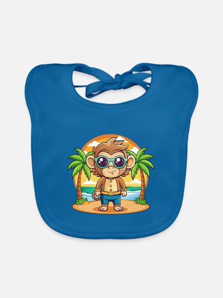 Affe Lustige Cartoon Sommer Strand Sonnenbrille - Baby Bio-Lätzchen - Pfauenblau - Vorne