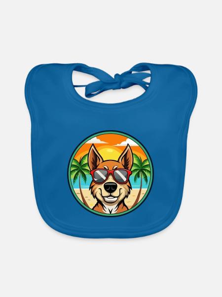 Litauischer Windhund Rasse Cartoon Sonnenbrille Strand - Baby Bio-Lätzchen - Pfauenblau - Vorne