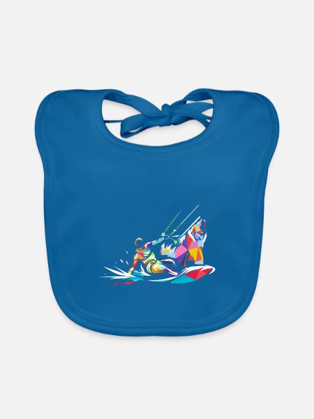 Kräftiger Kitesurfbär Ostseestrand - Baby Bio-Lätzchen - Pfauenblau