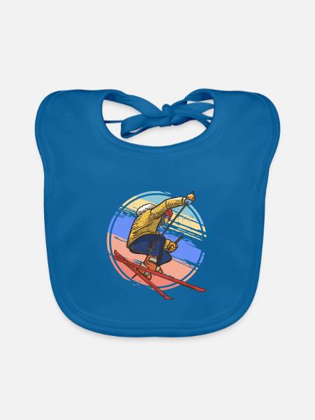 Skifahrer Skifahren Retro - Baby Bio-Lätzchen - Pfauenblau