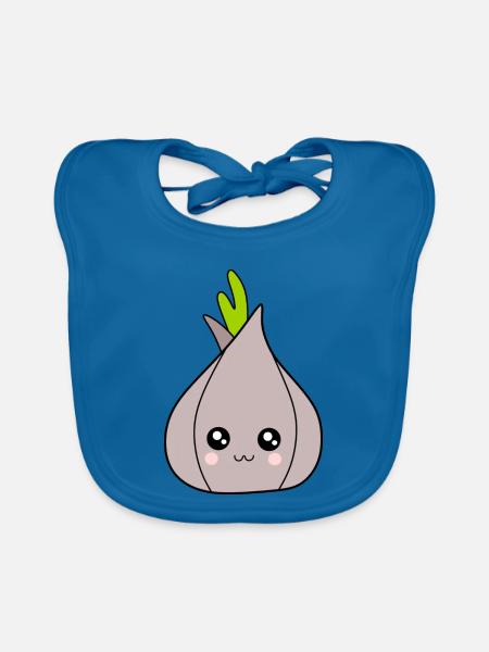 Kawaii Zwiebel Knoblauch Kawaii Gemüse Kawaii Obst - Baby Bio-Lätzchen - Pfauenblau - Vorne
