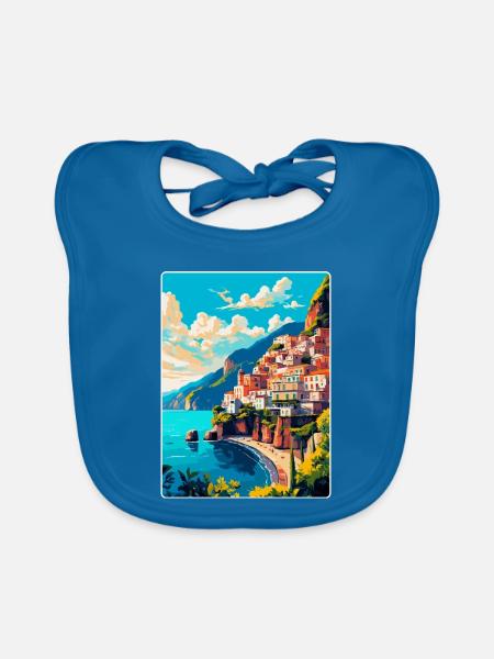 Amalfi Italien Vintage Reiseposter WPA Souvenir - Baby Bio-Lätzchen - Pfauenblau