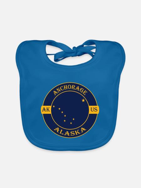 Anchorage Alaska Flagge USA Reise Souvenir Abzeichen - Baby Bio-Lätzchen - Pfauenblau - Vorne