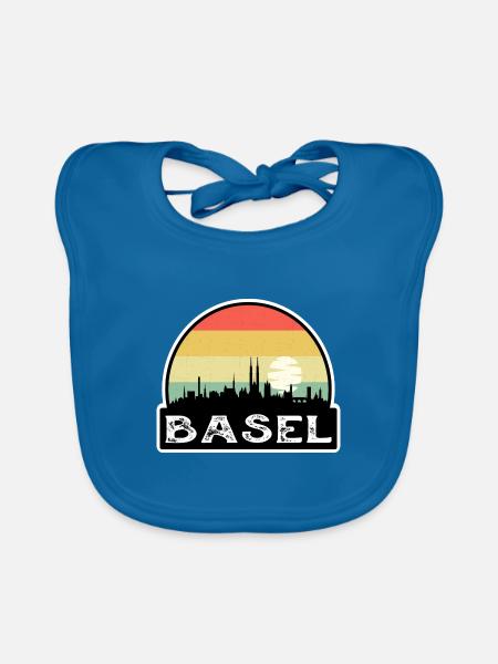 Basel Schweiz Flagge Skyline Reisesouvenir - Baby Bio-Lätzchen - Pfauenblau