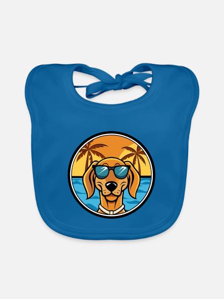 Jugoslawischer Windhund Hunderasse Cartoon Sonnenbrille Strand - Baby Bio-Lätzchen - Pfauenblau - Vorne