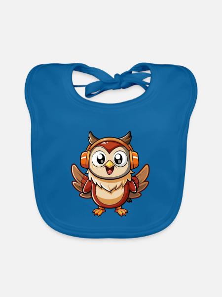 Eule Lustige Zeichentrickfigur Kopfhörer Musik - Baby Bio-Lätzchen - Pfauenblau - Vorne