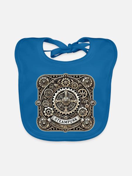Steampunk Logo - Organic Baby Bibs - peacock-blue - Front