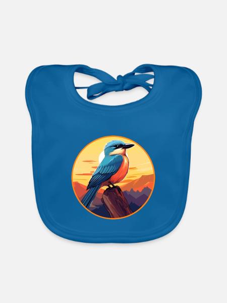 Jay Vogel Buntes Aquarell Cartoon Kawaii Tier - Baby Bio-Lätzchen - Pfauenblau - Vorne