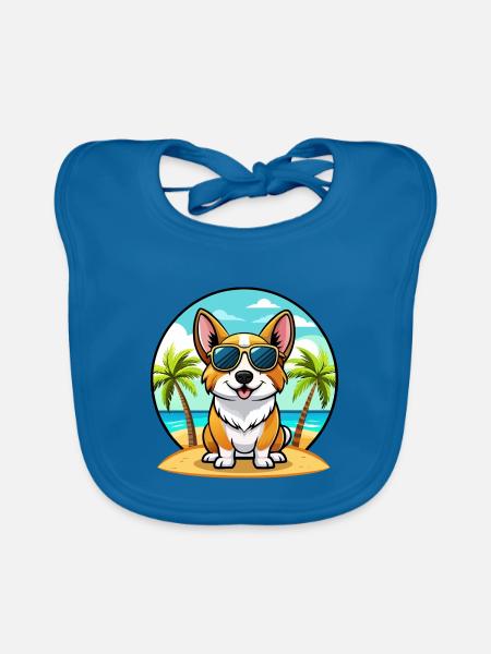 Strickjacke Welsh Corgi Hund Rasse Cartoon Sonnenbrille - Baby Bio-Lätzchen - Pfauenblau - Vorne