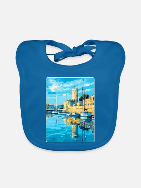 La Rochelle Frankreich Vintage Reiseplakat Souvenir - Baby Bio-Lätzchen - Pfauenblau - Vorne