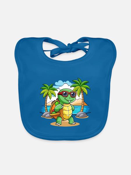 Turtle Funny Cartoon Summer Beach Sunglasses - Organic Baby Bibs - peacock-blue - Front