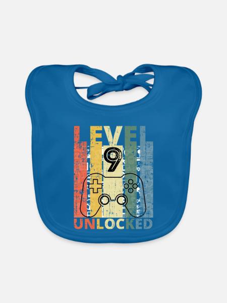 Level 9 Freigeschalteter lustiger Spielergeburtstag - Baby Bio-Lätzchen - Pfauenblau