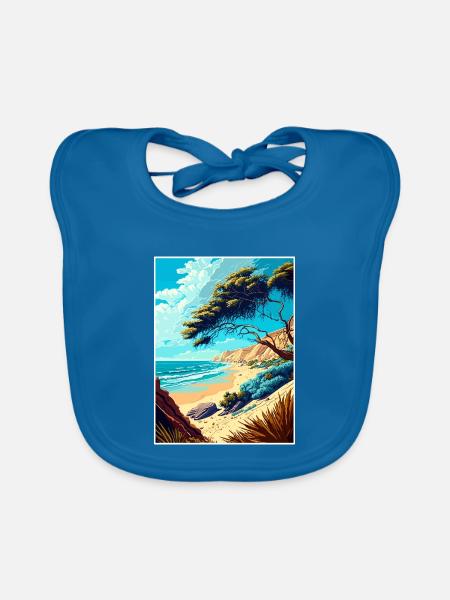 Carpinteria Bluffs Kalifornien Reiseposter - Baby Bio-Lätzchen - Pfauenblau - Vorne