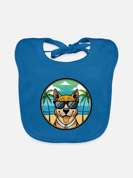 Cao De Castro Laboreiro Hunderasse Cartoon Strand - Baby Bio-Lätzchen - Pfauenblau - Vorne