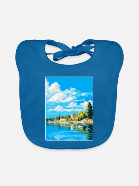 Savonlinna Finlande Affiche de voyage vintage souvenir - Bavoir bio Bébé - bleu paon