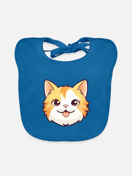 Hauskatze Cartoon Aquarell Illustration - Baby Bio-Lätzchen - Pfauenblau - Vorne