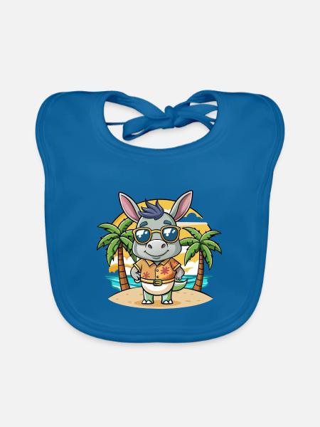 Esel Lustige Cartoon Sommer Strand Sonnenbrille - Baby Bio-Lätzchen - Pfauenblau - Vorne