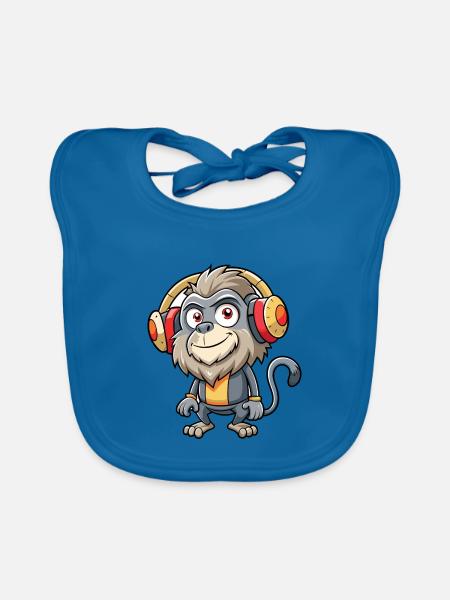 Pavian Lustige Cartoon Figur Kopfhörer Musik - Baby Bio-Lätzchen - Pfauenblau - Vorne