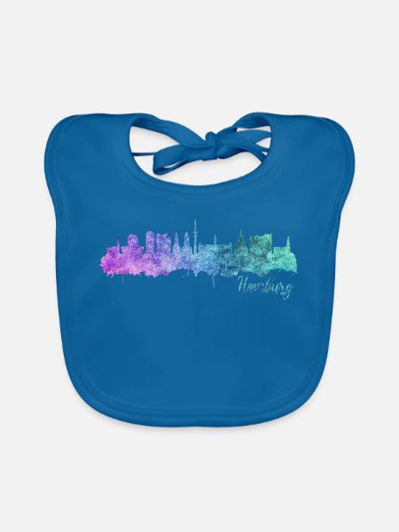 Hamburg Skyline - Baby Bio-Lätzchen - Pfauenblau