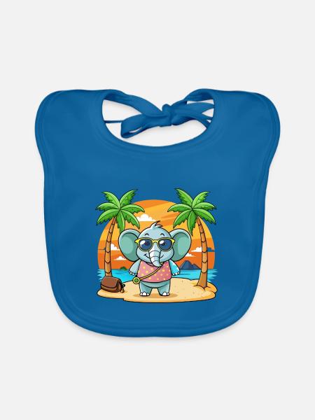 Elefant Lustige Cartoon Sommer Strand Sonnenbrille - Baby Bio-Lätzchen - Pfauenblau - Vorne