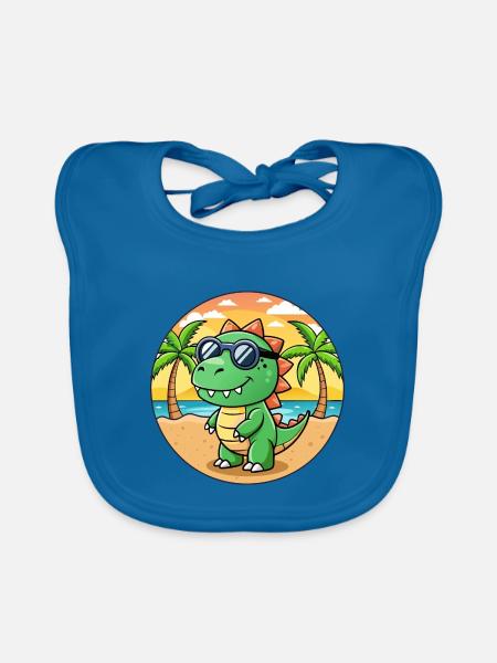 Dinosaurier Lustige Cartoon Sommer Strand Sonnenbrille - Baby Bio-Lätzchen - Pfauenblau - Vorne