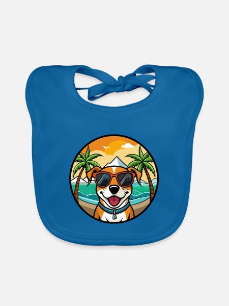 Mountain Cur Hund Rasse Cartoon Sonnenbrille Strand - Baby Bio-Lätzchen - Pfauenblau - Vorne